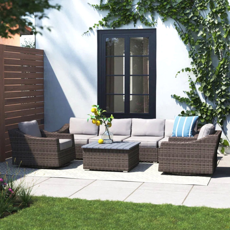 Ensemble de canapé de patio en osier 6 pièces avec coussins entièrement assemblé