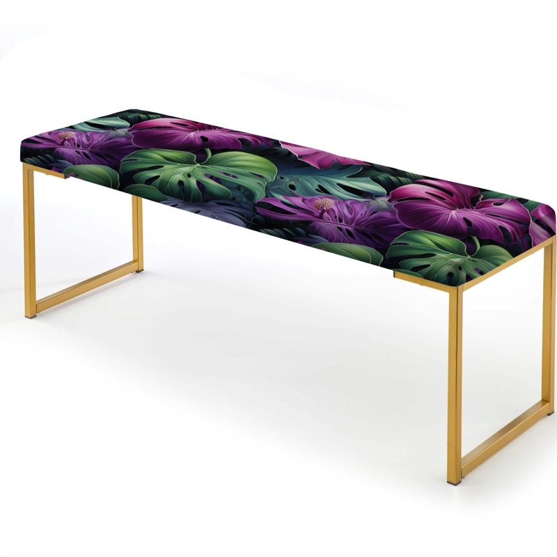 Banc tropical rembourré or, Motif tropical Monstera Enchantment