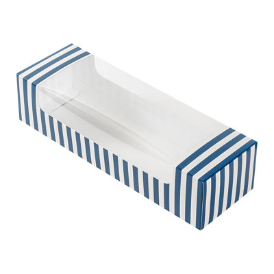 Restaurantware-Pastry Tek 9.8 x 3.2 x 2.4 Inch Pastry Boxes, 100 Disposable Donut Boxes - With Clear Window, Easy Assembly, Striped Paper Cookie Packaging Box, For Muffins Or Mini Cakes