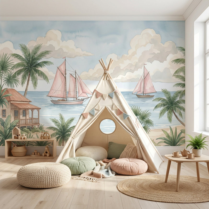 Papier peint Tropical Beach Island Coast Seaside Escape, Non tissé, 200 po x 120 po