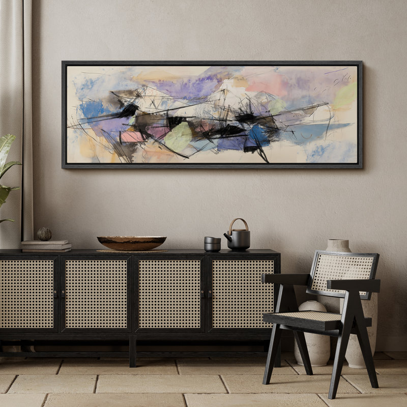 Abstract Colourful Blocks - Oversized Framed Wall Decorations Canvas Print, 20" H x 60" W, Black