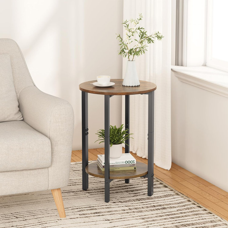 Ensemble de 2 tables d'appoint demi-rondes, petites tables de bout à 2 niveaux pour le salon, table de canapé étroite avec pieds réglables, table basse polyvalente pour petits espaces