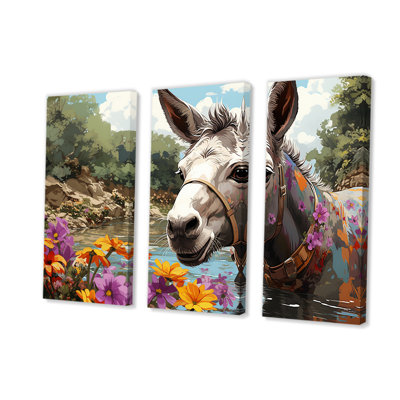 Farmhouse Donkeys Flower Charm III - âne, art mural