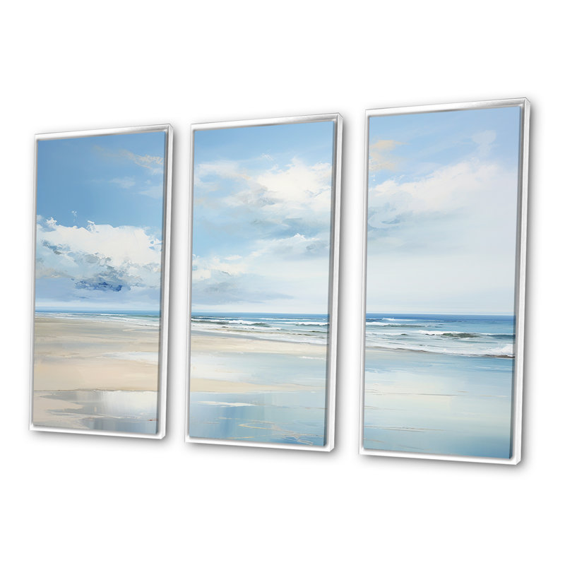 Popham - Ensemble de décoration murale océan côtier, Cadre flottant blanc, H 32 po x l 48 po x P 1 po