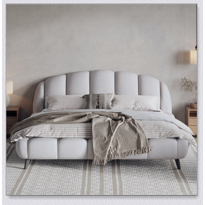 Upholstered Platform Bed Chenille Thick Headboard and Footboard, Shell-Shape Design Beds