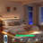 Floating Bed Frame with Storage Headboard, LED Lights and Charging Station-66573442-66573445