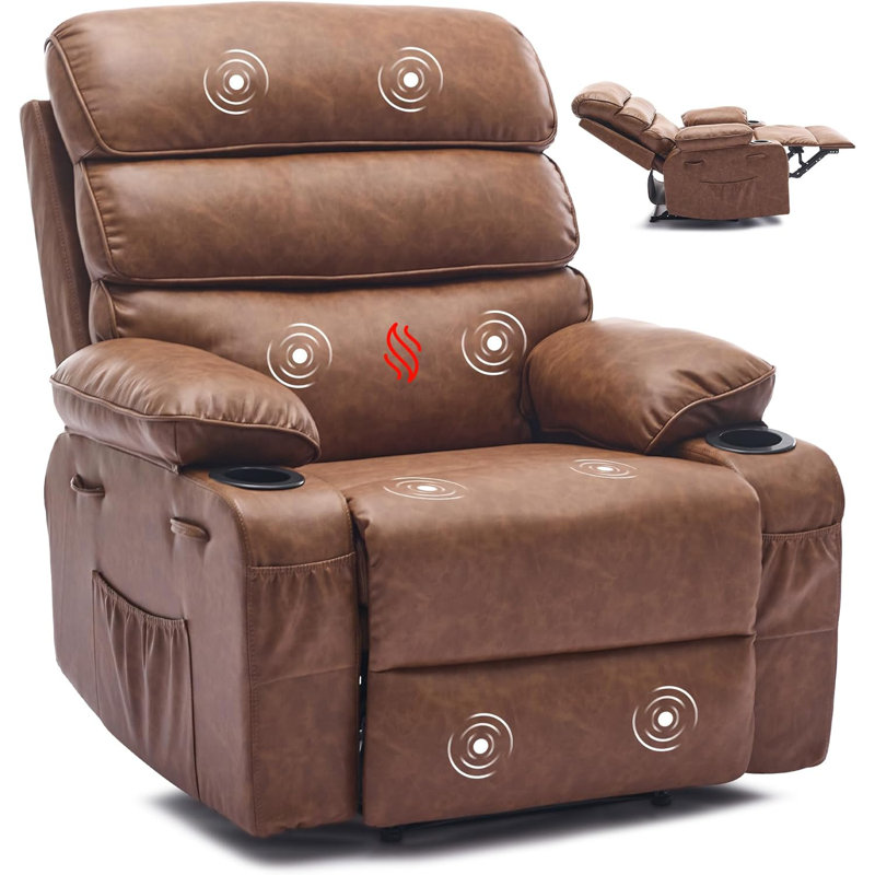 Très grand fauteuil inclinable manuel en cuir de polyuréthane avec massage et chaleur, capacité de 350 lb, 3 couleurs, Tanné