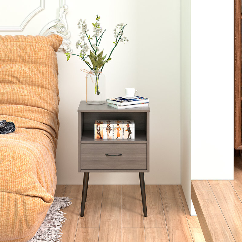 Tables de chevet compactes en MDF gris avec tiroirs de rangement pour chambres modernes