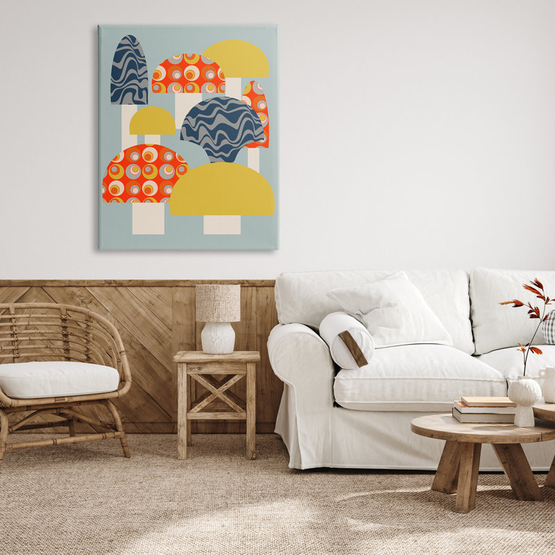 Champignons amusants à motifs par Lil 'Rue, H 48 po x l 36 po x P 1,5 po