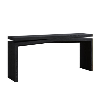 65-Inch Rustic Solid Wood Veneer Console Table, Long Farmhouse Entryway Sofa Table for Living Room, Hallway, Behind Couch, Apartment, Black