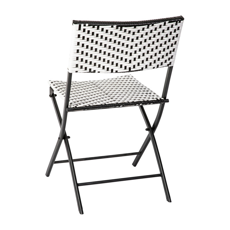 Three Piece Folding Set in PE Rattan with Metal Frames for Indoor and Outdoor Use, Black/White