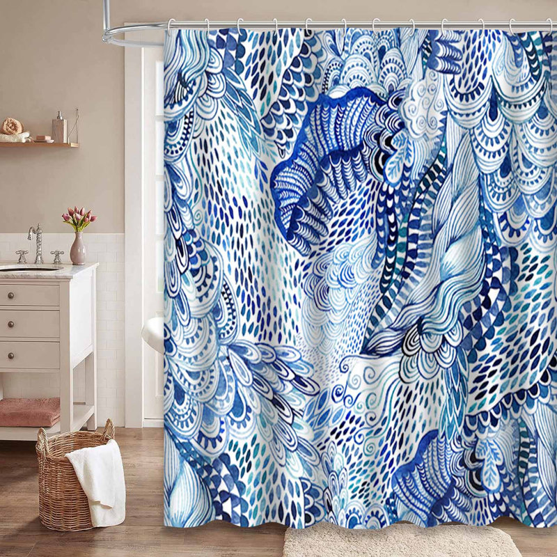 Abstrait aquarelle sans soudure à motif de vagues organiques dessinées à la main avec 12 crochets, L 72 po x l 72 po