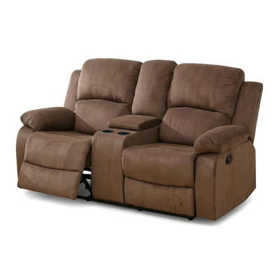 Fauteuil inclinable manuel pour le salon, causeuse inclinable de 68 po pour la maison, causeuse en velours côtelé avec porte-gobelets et console de rangement (brun)