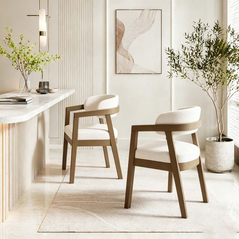 Chaise avec accoudoirs de salle à manger, Beige + gris foncé