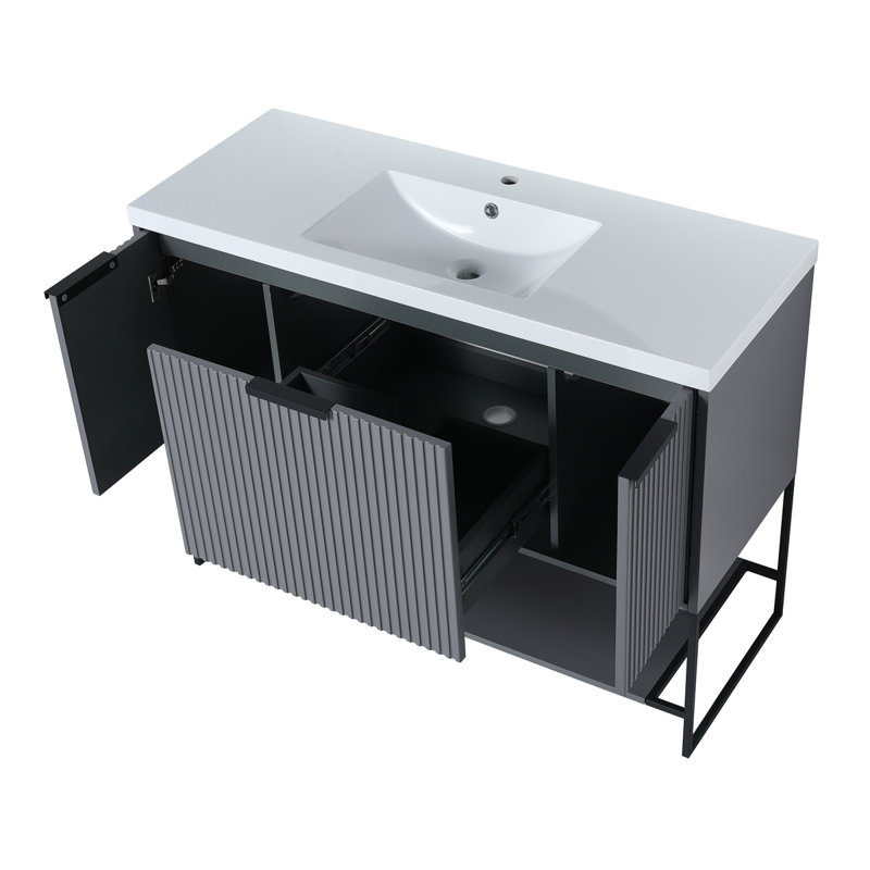 Meuble-lavabo autoportant de 48 po avec lavabo en résine, Gris roche