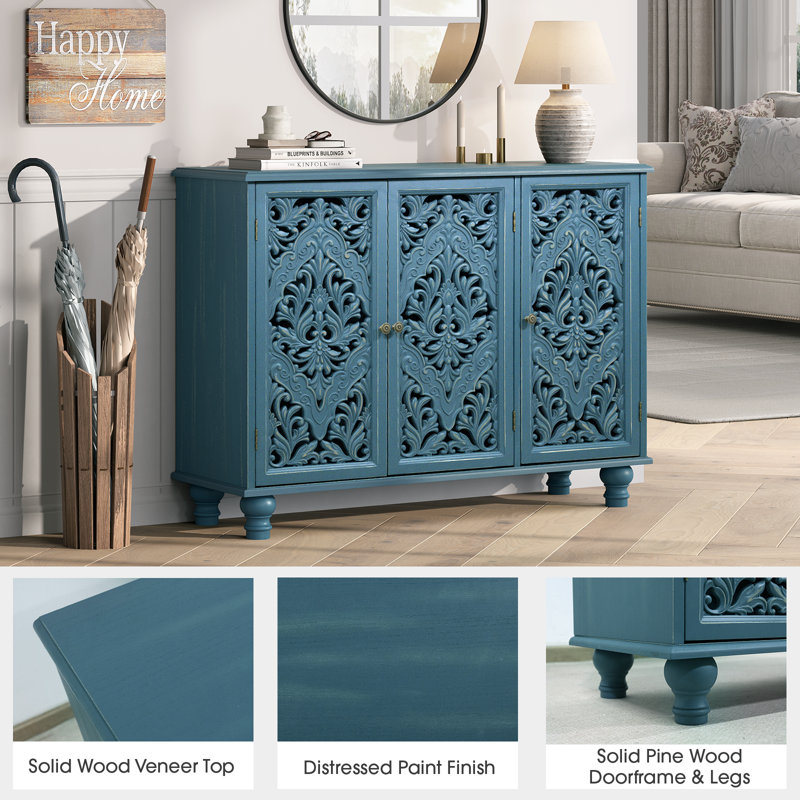 Accent Cabinet With 3 Doors, Storage Cabinet With Adjustable Shelf, Sideboard Buffet For Living Room, Entryway, Dining Room, Blue