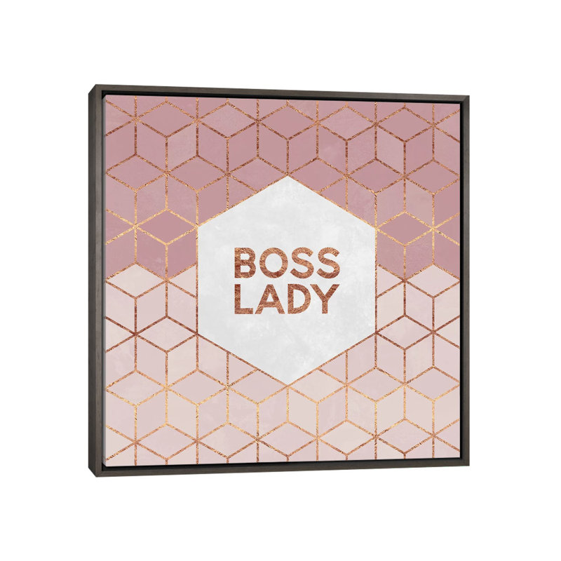 Impression d’art textuel « boss Lady » par Elisabeth Fredriksson, Toile encadrée de bois rustique foncé, Pas de tapis