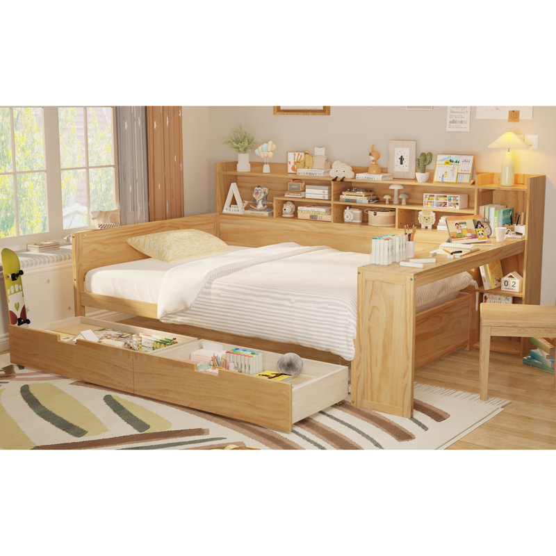 Lit en bois multifonctionnel peu encombrant avec rangement et bureau d'étude