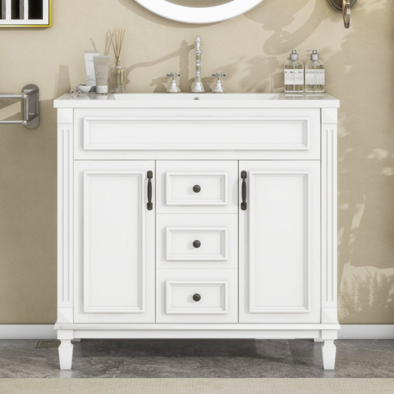 35.9'' Single Bathroom Vanity with MDF Top, White