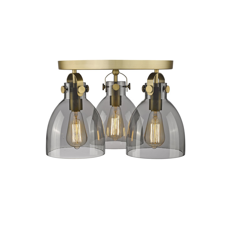 Plafonnier encastré 3 lumières Smeltertown, Laiton brossé, Plaqué couleur fumée
