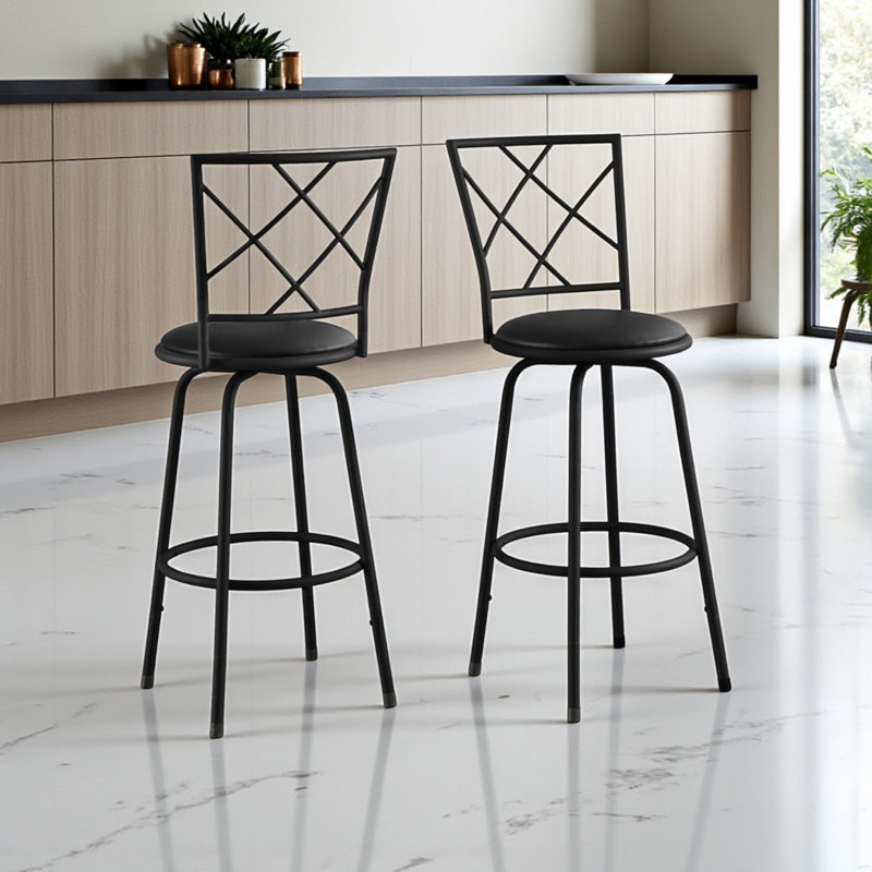 Tabouret de bar pivotant noir / cuir Gretchen (ensemble de 2), H 43,84 po x l 15,8 po x P 15,8 po