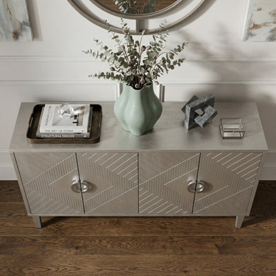 4-Door Storage Cabinet with Solid Pine Legs and MDF Construction, Freestanding Cabinet for Living Room, Bedroom, Kitchen, Champagne