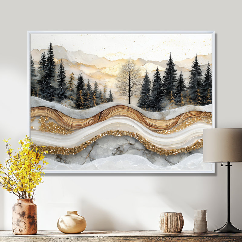 Paysage d'hiver sur un arbre au sommet d'une rivière en cristal - forêt, art mural, H 30 po x l 40 po, Blanc