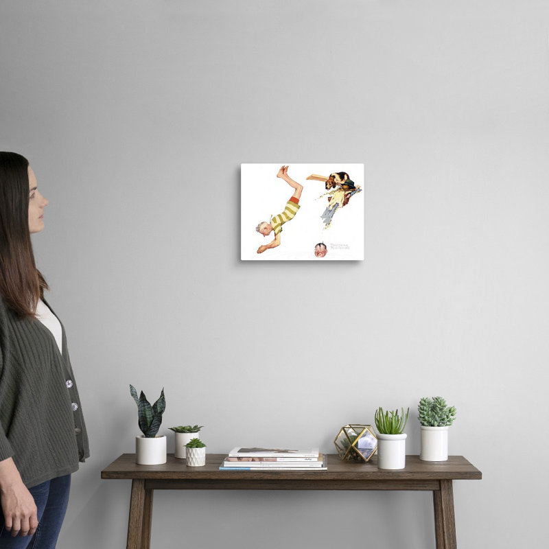 Deux vieux hommes et chien: toile de nage, art mural, H 11 po x l 14 po x P 1,25 po, Toile tendue