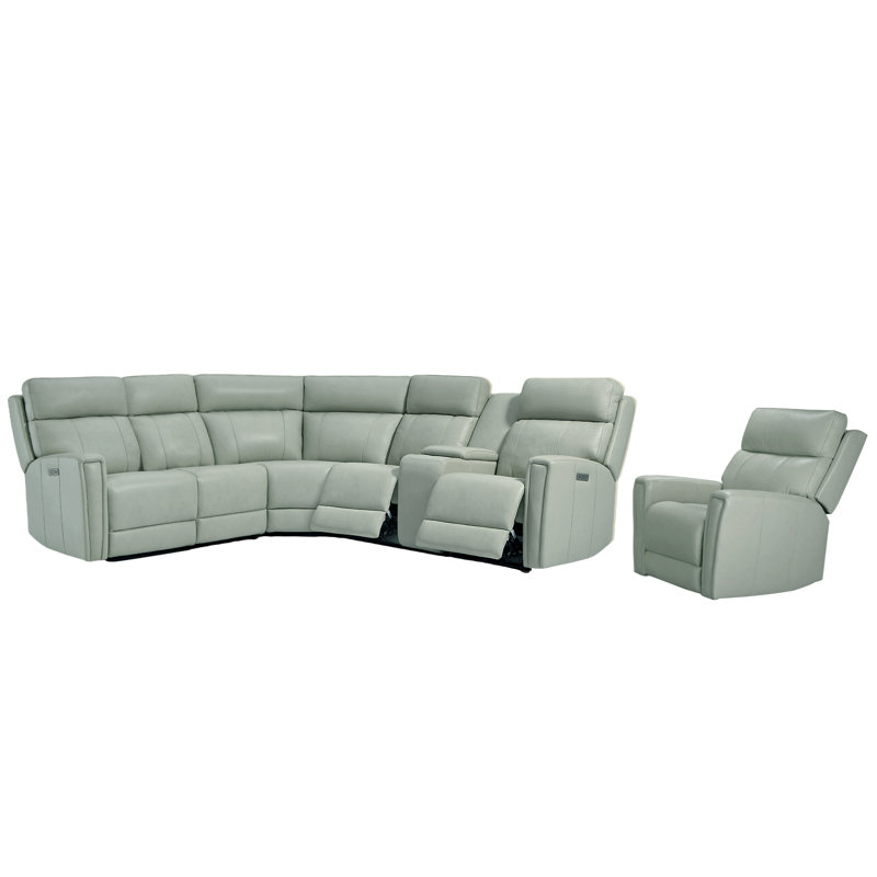 Un canapé modulaire inclinable électrique et un fauteuil inclinable, Cuir véritable vert, Alimentation