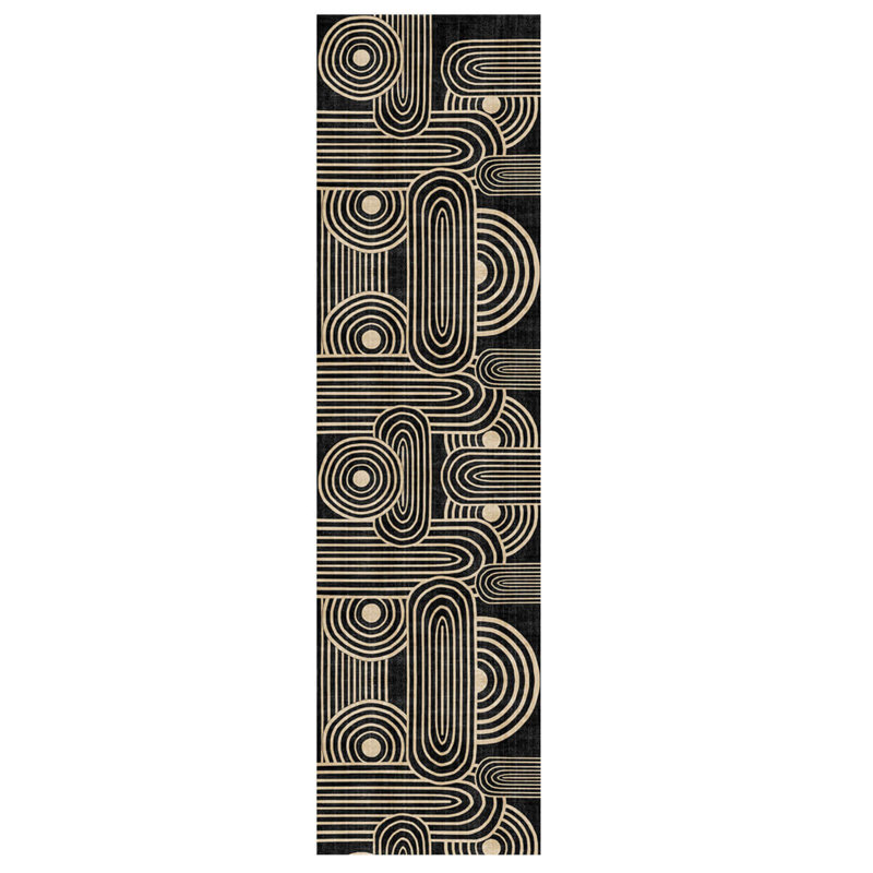 Tapis décoratif en polyester noir à rayures beige doux, Rectangle 5 pi 3 po x 7 pi 7 po