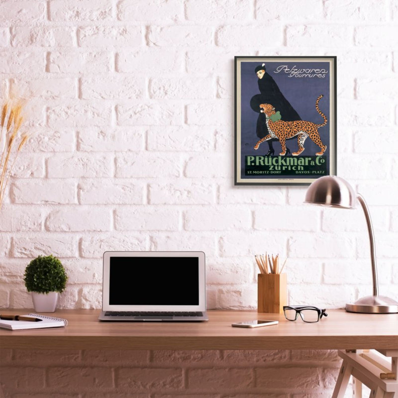 «Vintage Women's Fashion Campaign with Leopard» par Ernest Montaut - impression d'art graphique, 30" H x 24" W x 1.5" D