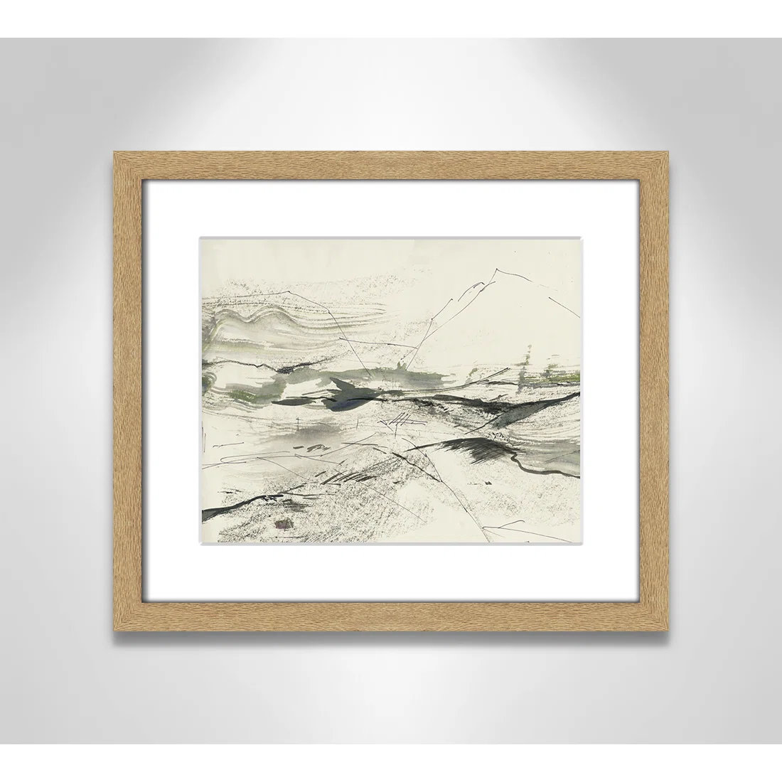Green Sketches Print by PI Studio, 13" H x 15" W x 1.25" D, Natural Box Picture Framed, White