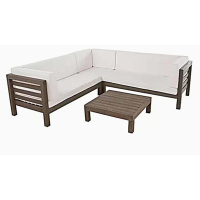 ensemble modulaire d'extérieur en bois avec coussins, blanc