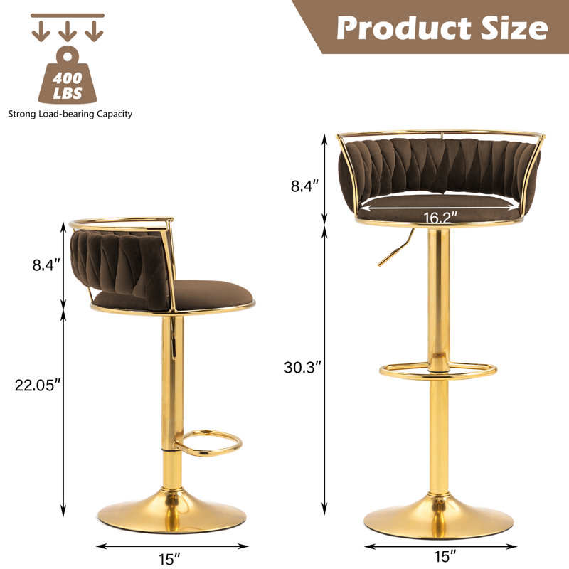Tabouret de bar Christal, Café, Doré