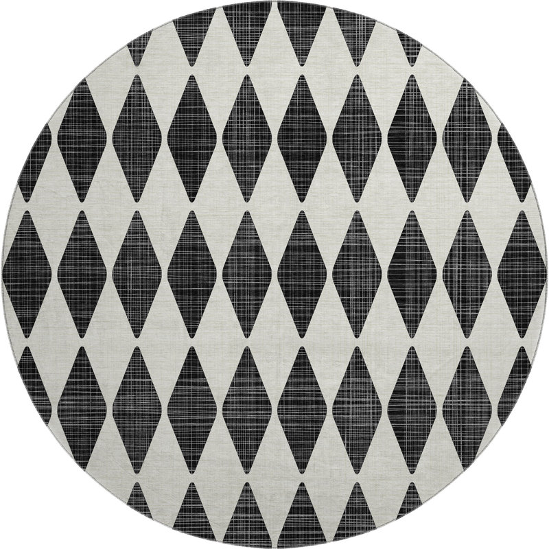 Premium Machine Washable Cerrito AMF578 Black Rug, Round 8'