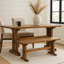 Marv Dining Bench, Trestle Base, Light Brown Mindi Wood 46 Inch