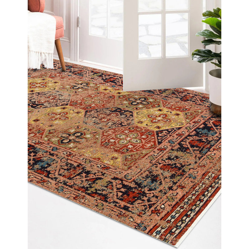 Tapis rectangulaire rouge / noir / beige en chenille tissé à la machine Bonnetsville, Rectangle 2 pi 7 po x 4 pi 11 po