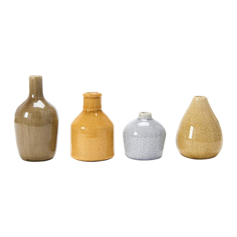 Stoneware Bud Vases in Crackle Glaze, Light Brown/Gray/Taupe