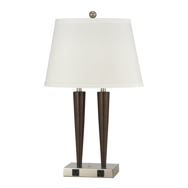 Dual Socket Table Lamp Brushed Steel 28" H Rocker Switches