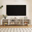 Meuble télé avec rangement 78,7 po, moderne beige et bois, gestion des câbles - centre de divertissement moderne avec cinq boules en bois, style crème
