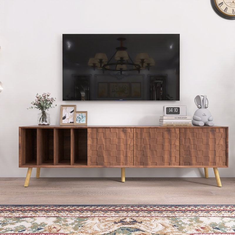 Meuble télé Mid-Century moderne en noyer de 70,8 po de largeur pour meuble télé de 80 po ou moins