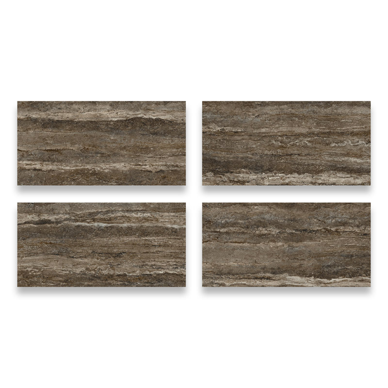 Carreau de porcelaine pour plancher et mur 24 po x 48 po American Travertine, Titane
