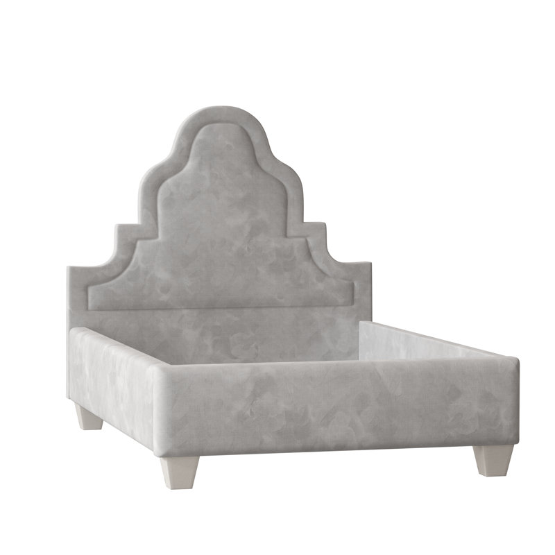 Meela Upholstered Bed, Full, Bella White Performance Velvet, Brown Mahogany