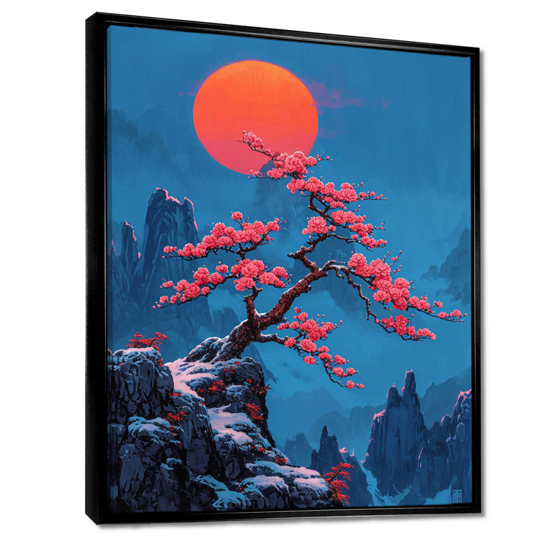 Cherry Blossom - Tree Wall Art Print, 20" H x 12" W x 1" D, Black Floater Framed Canvas
