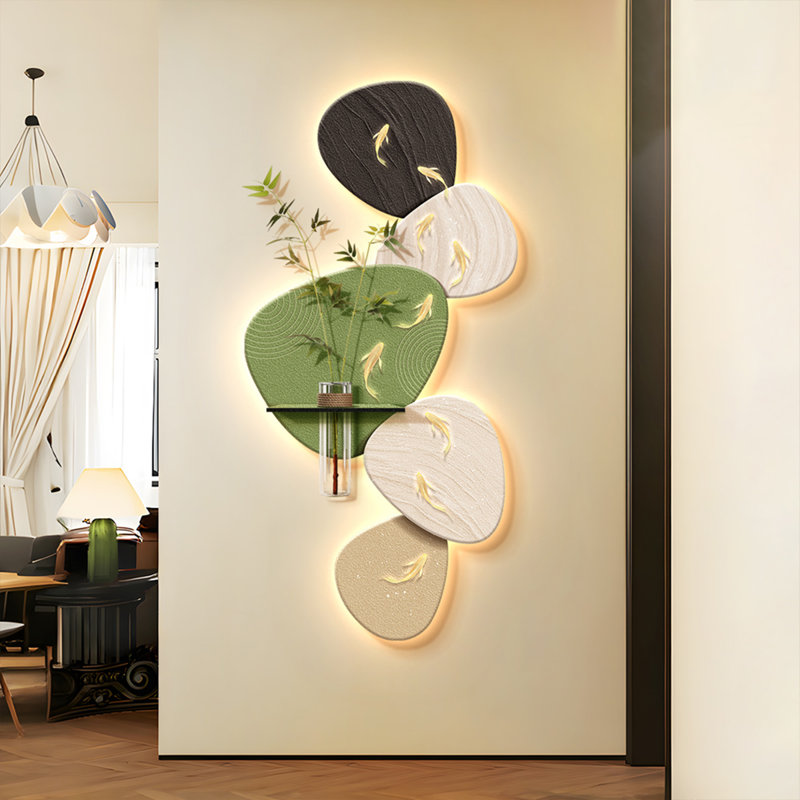 Art mural grès noir et vert + blanc, Noir / Vert / Blanc, H 39,37 po x l 18,9 po x P 3,15 po