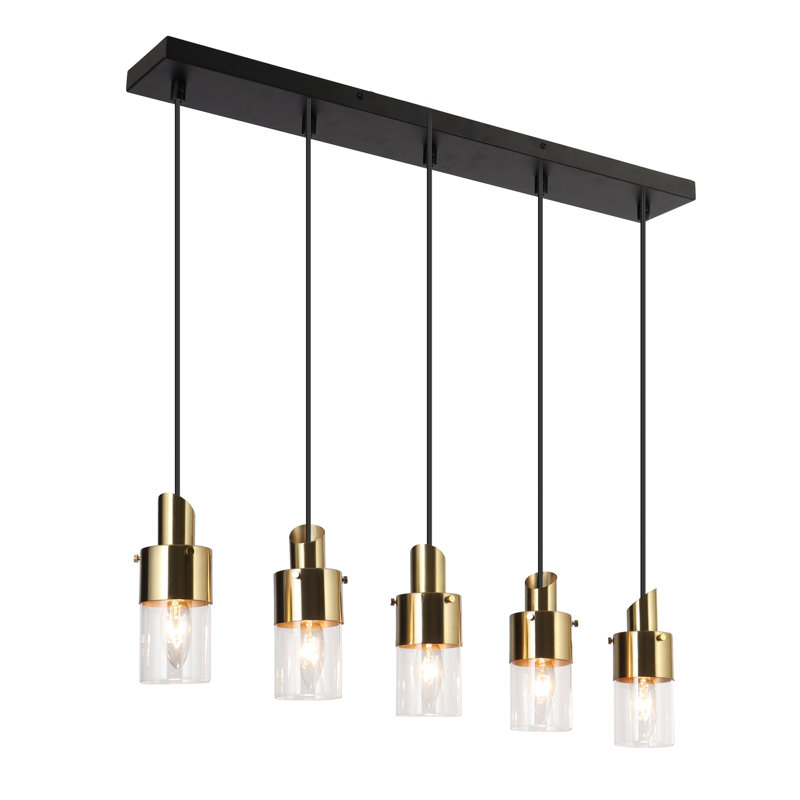 Izella Black & Gold 5-Light Glass Cluster Linear Pendant for Kitchen Island