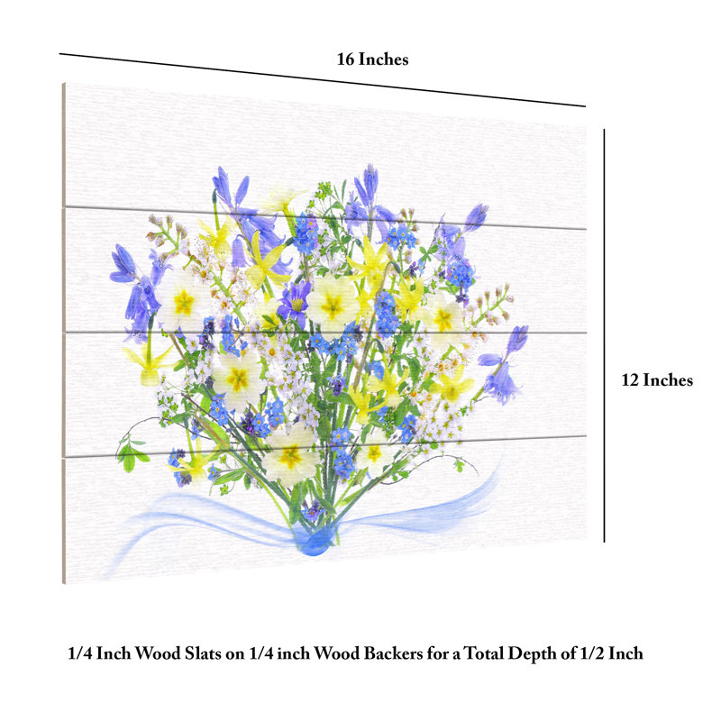 Jacky Parker, bouquet de printemps en lattes de bois, H 12 po x l 16 po