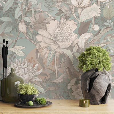 Muted Sage Vintage Botanical Wallpaper Peel And Stick Roll Premium