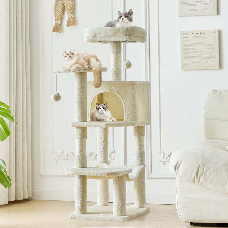 Arbre à chat H 44 po avec perchoir, condo, hamac et poteau à griffes, Beige