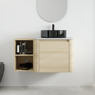 Ensemble de meuble-lavabo simple 36 po avec lavabo en céramique et tablettes de rangement Greythor, ensemble de meuble-lavabo simple 36 po avec plateau en pierre reconstituée